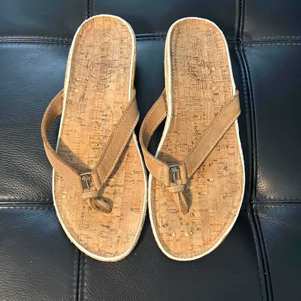 Margaritaville Size 9 M Brown Flip Flop Leather Women Sandal Shoes